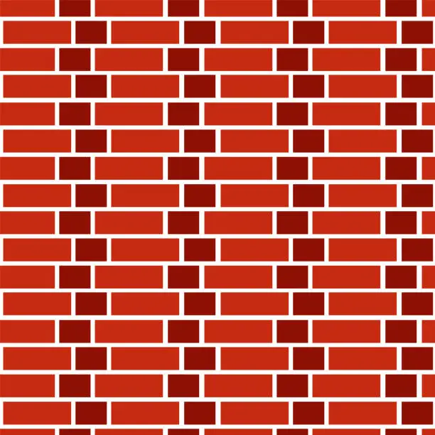 Vector illustration of Red brick wall background. Seamless vector pattern. Brickwork & masonry texture