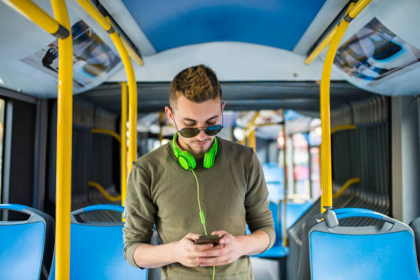 istock Beautiful boy rides in a bus. 1073635462