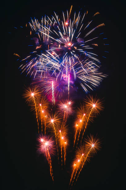 istock Colorful fireworks explosion on the black background 1073636190