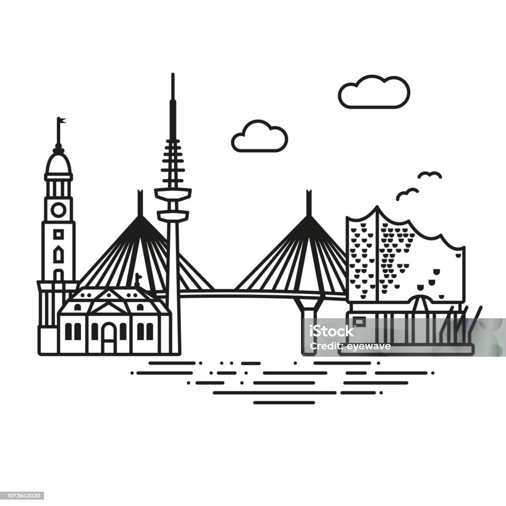 Hamburg city landmarks vector illustration Line Icon style Hamburg city flat vector illustration Hamburg - Germany stock vector