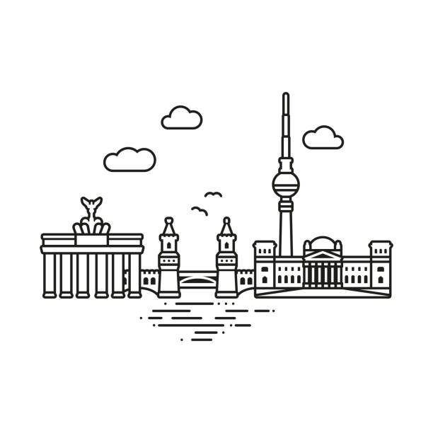 berliner stadtbild vektor-illustration - spree stock-grafiken, -clipart, -cartoons und -symbole