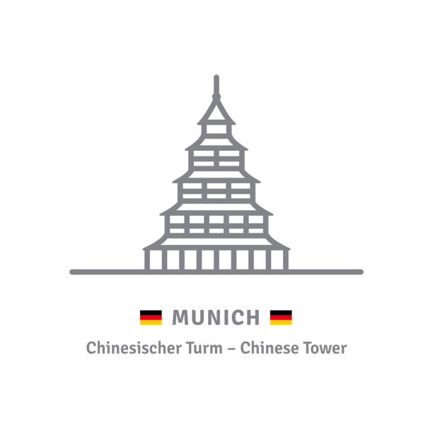 illustrations, cliparts, dessins animés et icônes de la tour chinoise à l’icône de vecteur de munich - tour chinoise munich