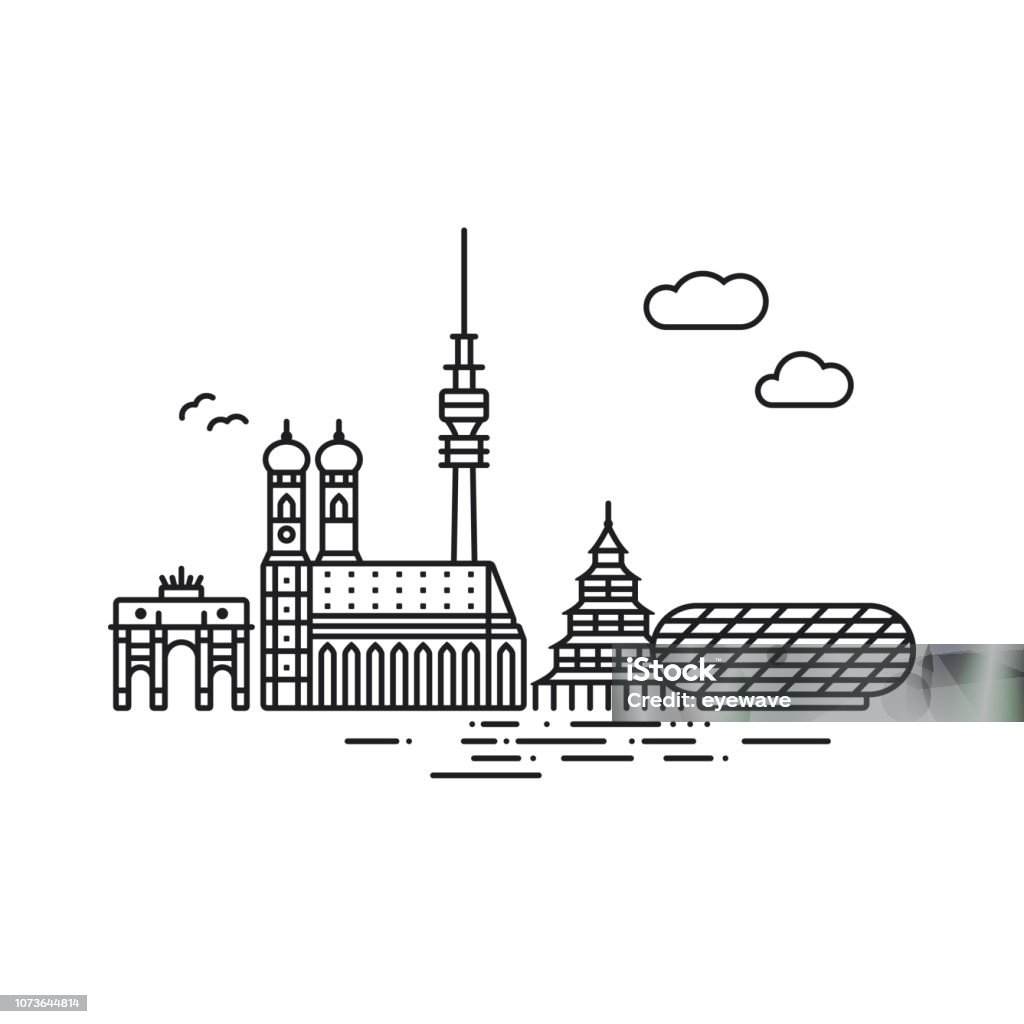 Line icon style Munich skyline vector illustration Line Icon style Munich cityscape and landmarks vector illustration Munich stock vector