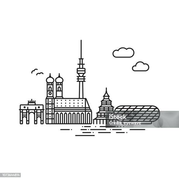 Line Icon Style Munich Skyline Vector Illustration Stock Illustration - Download Image Now - Munich, Icon Symbol, Illustration