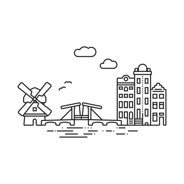 illustrations, cliparts, dessins animés et icônes de illustration vectorielle de amsterdam ville isolée - magere brug