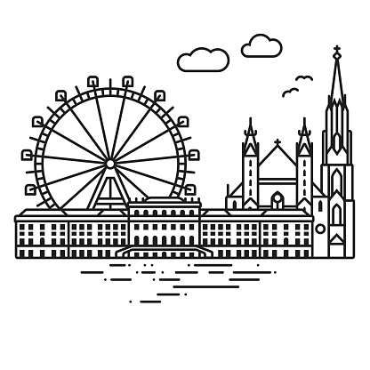 Line Icon style Vienna cityscape vector illustration