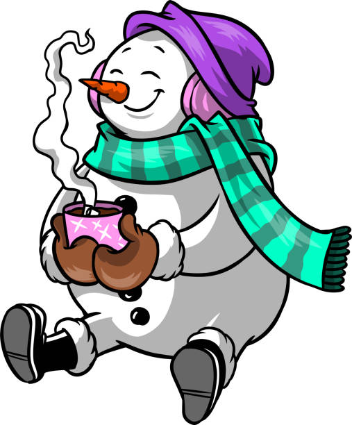 stockillustraties, clipart, cartoons en iconen met sneeuwpop 10 - hot chocolate purple
