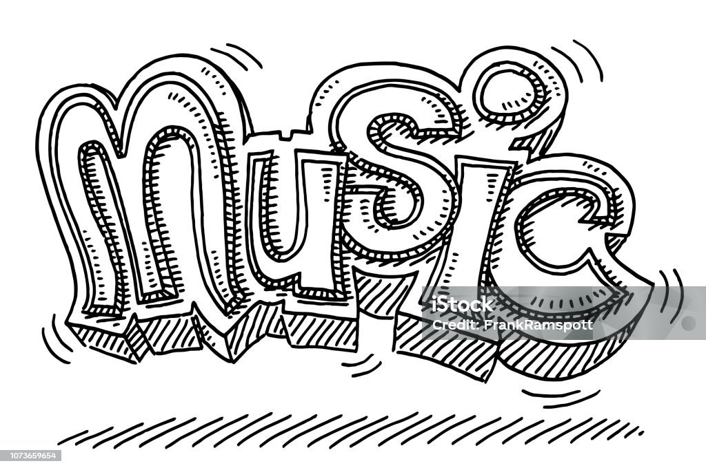 Music Text Label Drawing Hand-drawn vector drawing of a Music Text Label. Black-and-White sketch on a transparent background (.eps-file). Included files are EPS (v10) and Hi-Res JPG. Sketch stock vector