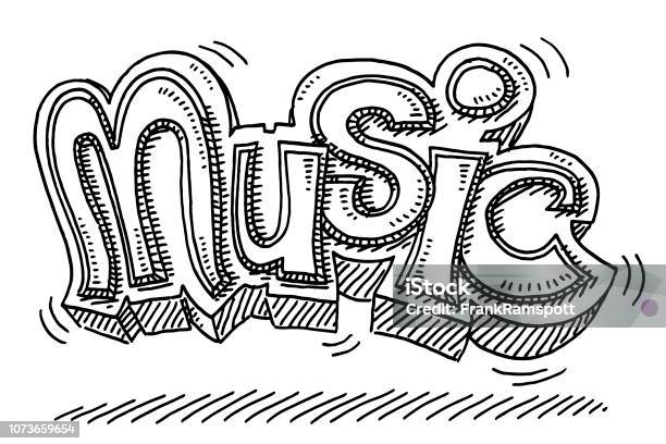 Music Text Label Drawing Stock Illustration - Download Image Now - Sketch, Black And White, Black Color