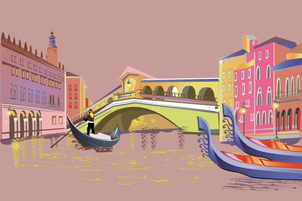 bunte reisen hintergrund mit dem canal grande in italien. - gondolier stock-grafiken, -clipart, -cartoons und -symbole