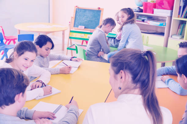 istock Teacher and pupils working in classroom 1073667884