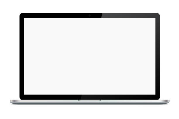 istock Realistic illustration of a silver laptop with blank white screen with webcam and black frame, isolated on white background - vector 1073675548