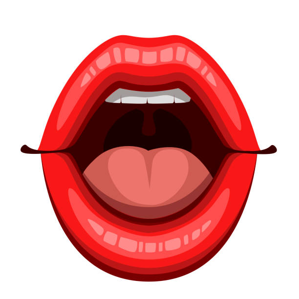 istock Woman's open mouth with sexy red lips. Flat style design. Make up colorful icon. Vector illustration isolated on white background 1073682382