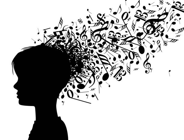 Head of a creative musician child Vector Illustration representing a flux of music learning of a head of a creative musician child music education stock illustrations