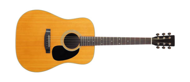 istock Musical instrument - Front view classic vintage acoustic guitar. Isolated 1073688406