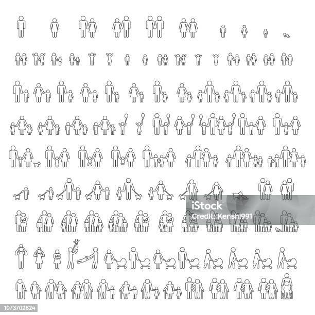 Family Thin Line Icon Set Vector Stock Illustration - Download Image Now - Icon Symbol, Family, Child