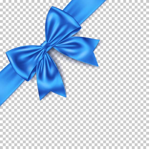 illustrations, cliparts, dessins animés et icônes de cadeau bleu réaliste arc et ruban isolé sur fond transparent. - bow blue gift white