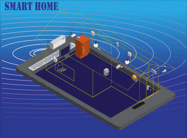 Isometric image of smart home technology vector art illustration