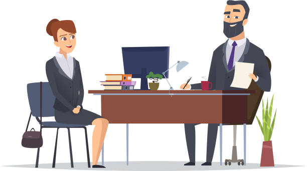 Job interview. Business office meeting hr managers directors chief vector concept characters Job interview. Business office meeting hr managers directors chief vector concept characters. Illustration of job interview meeting office, hr manager interview event patterns stock illustrations