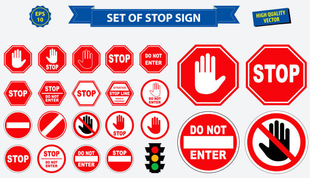 stockillustraties, clipart, cartoons en iconen met set stopbord. - stopbord