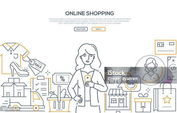 Online Shopping Modern Line Design Style Web Banner Stock Illustration - Download Image Now