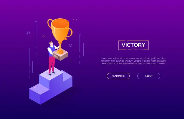 Vector illustration of Victory concept - modern isometric vector web banner