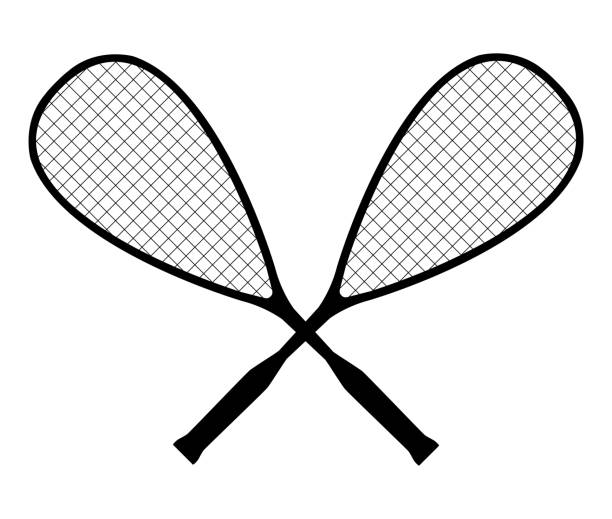 vektor schwarze silhouette squash oder racketball gekreuzt schläger - racket ball indoors competition stock-grafiken, -clipart, -cartoons und -symbole