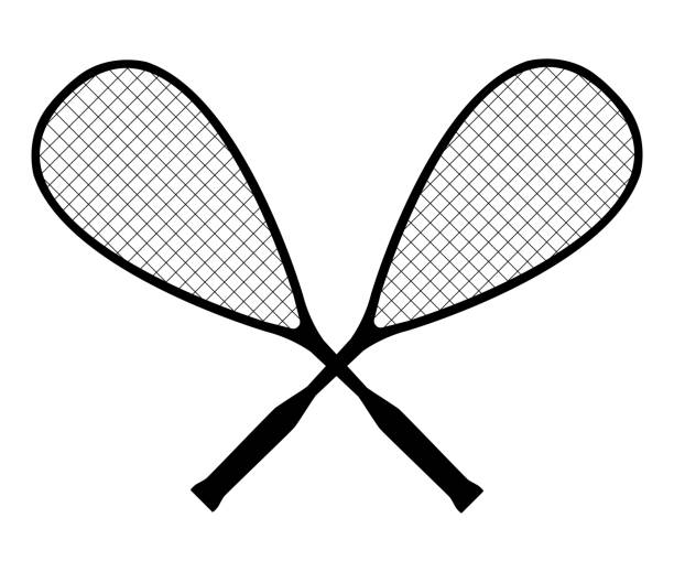 ilustraciones, imágenes clip art, dibujos animados e iconos de stock de silueta vector negro de squash o racketball cruzado raquetas - forehand