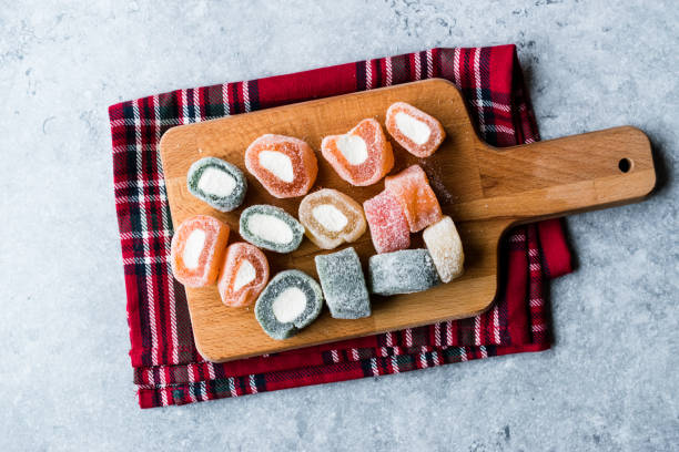 istock Fruity Turkish Delight Roll Shaped on Wooden Board. 1073730882