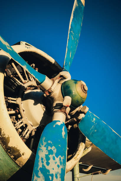 istock Propeller of an old retro airplane close up 1073732628
