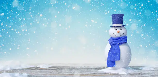 Photo of Cute Snowman In Winter Landscape 3d render