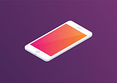 istock Smartphone with colourful display on dark background. Isometric illustration. Modern design. 1073737250