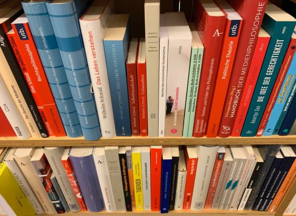 istock Two shelves with philosphical books 1073737514