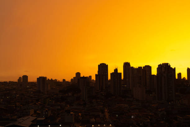 Silhouette of Sao Paulo City at Sunset Time Gold Colored guarulhos photos stock pictures, royalty-free photos & images