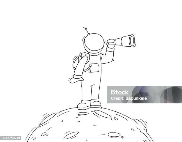 Sketch Of Astronaut With Spyglass Stock Illustration - Download Image Now - Doodle, Drawing - Activity, Falling