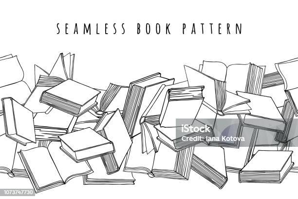 Book Pattern Seamless Horizontal Texture With Open And Closed Books Hand Drawn Vector Illustration Stock Illustration - Download Image Now