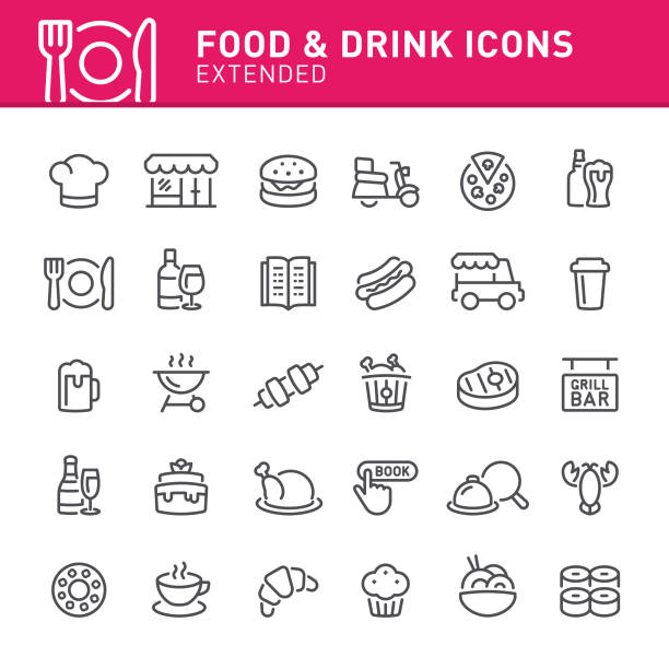 ilustrações de stock, clip art, desenhos animados e ícones de food & drink icons - steak dinner lobster wine