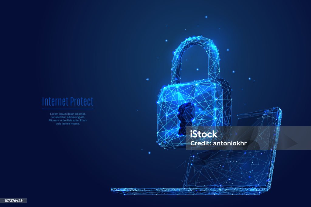 Blocca sul portatile. Protezione e protezione dei dati - arte vettoriale royalty-free di Misure di sicurezza