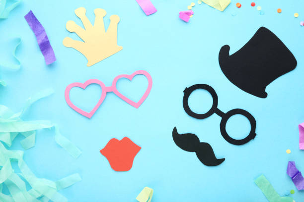 istock Paper booth props for party on blue background 1073769494