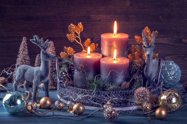 istock Candles and christmas decoration 1073773882