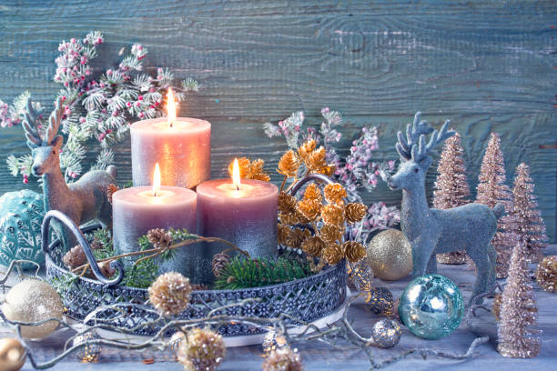 istock Candles and christmas decoration 1073773996