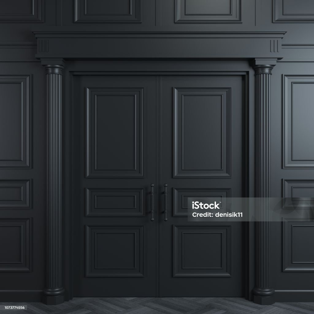 Doppia porta classica nera - Foto stock royalty-free di Porta