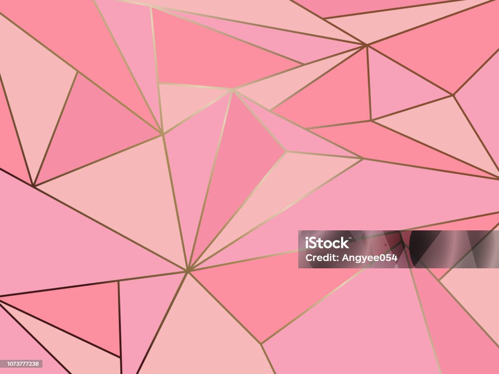 Abstract pink polygon artistic geometric with gold line background Pattern stock vector