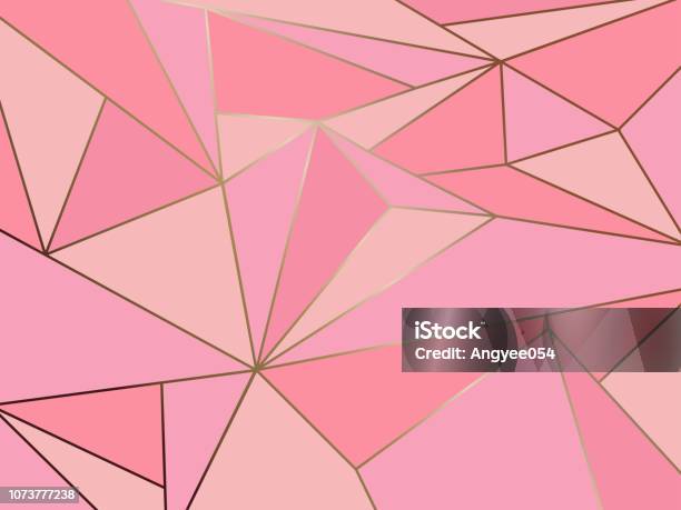 Abstract Pink Polygon Artistic Geometric With Gold Line Background Stock Illustration - Download Image Now