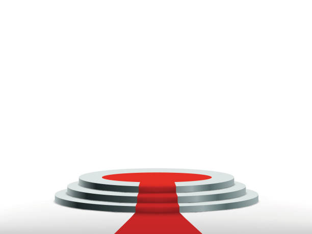 istock Round podium with red carpet. Background for the award ceremony. 1073781002