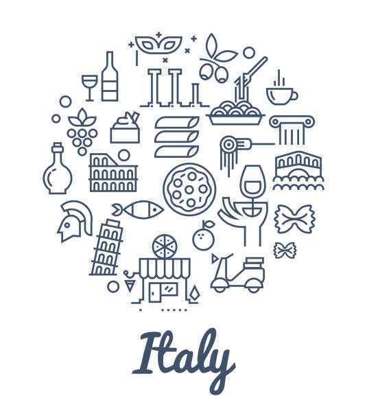 Food and culture of Italy. Line vector icon set italie stock illustrations