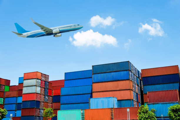 istock Air freight and stack of cargo containers at the docks 1073788424