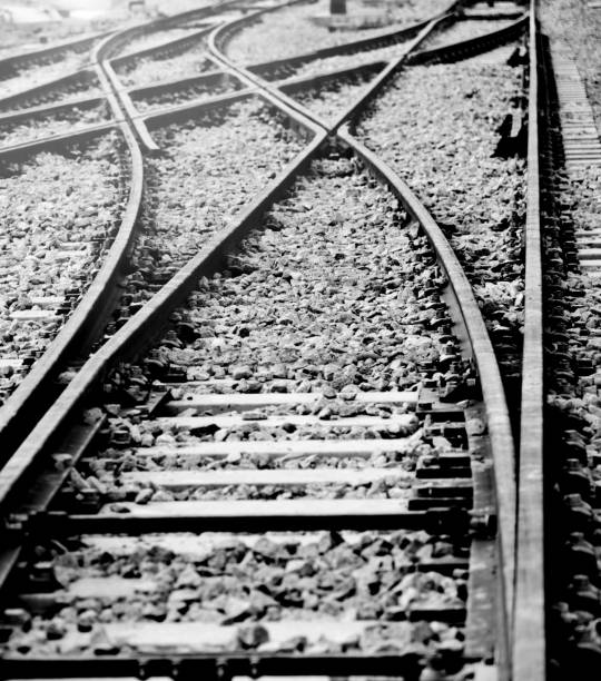 istock Closeup of train line crossing 1073790318