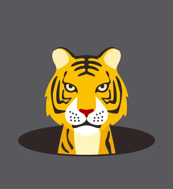 Vector illustration of cute tiger on the cave,watching, vector illustration
