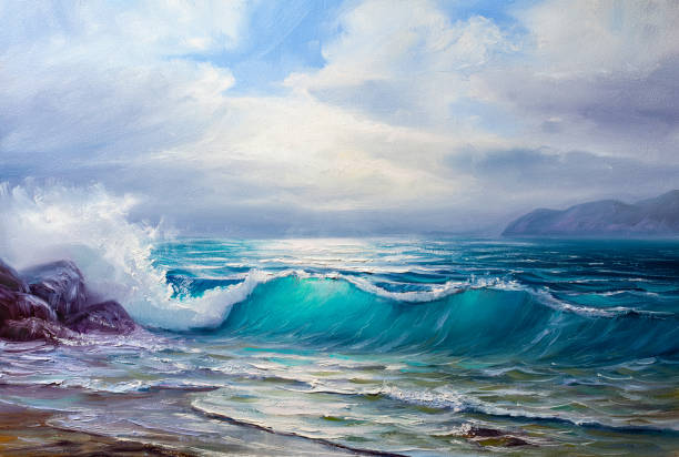 istock Sunset on the sea, painting by oil on canvas. 1073799040